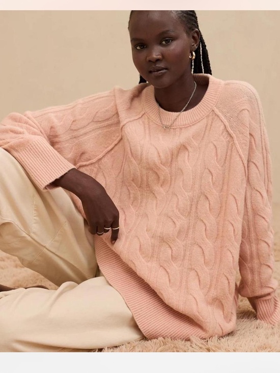 aerie Sweaters - Aerie Unreal Cable Crew Sweater. Oversized. Slouchy. Dusty pink. Cozy. Lounge. M